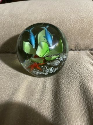 Dynasty Gallery Heirloom Art Glass Paperweight Around The World With Dolphins