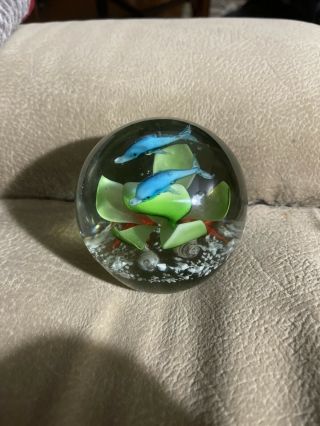 Dynasty Gallery Heirloom Art Glass Paperweight Around the World with Dolphins 2