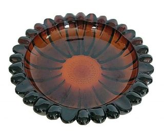 Vtg Hazel Atlas 5.  5 " Ashtray Amber Glass Sunflower Mid - Century Modern Design
