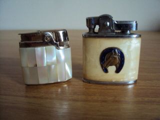 2 Vintage Cigarette Lighters,  One Mother Of Pearl And One With A Horse Head Motif