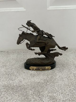Vintage Cheyenne By Frederic Remington Bronze Cowboy Horse Sculpture Signed