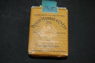 Empty 1950 Phillip Morris Cigarette Pack W/ Irs Series 120 Tax Stamp Short Pack