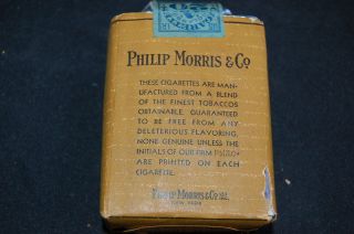 EMPTY 1950 PHILLIP MORRIS CIGARETTE PACK W/ IRS SERIES 120 TAX STAMP SHORT PACK 2