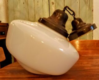 Antique Brass Pendant Light Chandelier With Milk White School House Globe