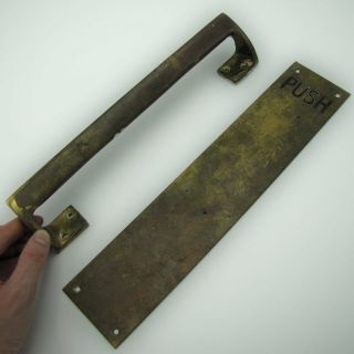 Large Vintage Brass Door Pull Handle And Finger Push Plate / Shop / Pub / Bar