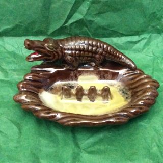 Circa 1950’s Japanese Brown Clay Alligator Ashtray - Souvenir - Florida - Codit 2