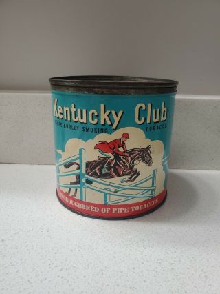Vintage Kentucky Club Tobacco Tin Thoroughbred Of Pipe Tobaccos 14 Oz