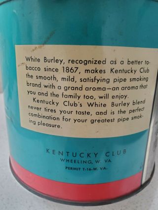 Vintage Kentucky Club Tobacco Tin Thoroughbred Of Pipe Tobaccos 14 Oz 3