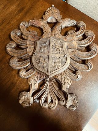 Antique Carved And Gilded Wood Wall Coat Of Arms Of Toledo Spain Crest