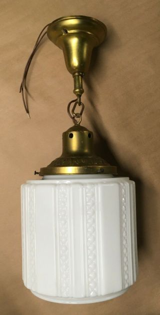 Vintage Hanging Pendant Ceiling Light Fixture With Large White Glass Shade