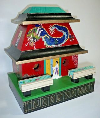 Vintage Hand Painted And Signed Birdhouse Asian Pagoda Birdhouse,  Home Décor