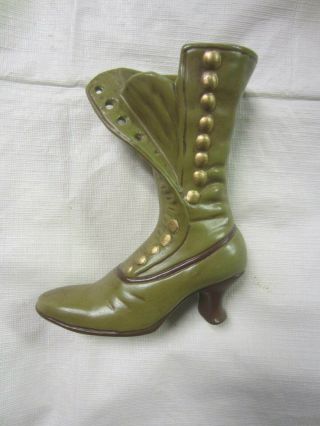 Olive Green High Top Shoe Boot Heel Porcelain Ceramic Victorian Style