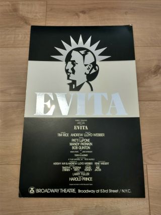 Vintage Evita The Musical Cardboard Window Shop Billboard - Patti Lupone