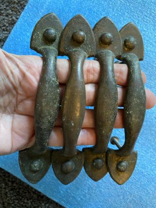 (4) Vintage Antique Solid Brass/bronze Door Pull Handle 5 1/2 Long