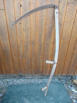 Vintage Antique 57 " Long Scythe Hay Grain Sickle Farm Tool Blade Is 27 " Long