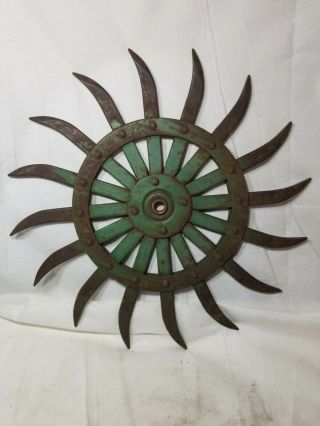 Old Vintage Rotary Cultivator Hoe Wheel Metal Farm Industrial Decor Sunflower K5