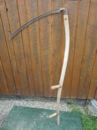 Vintage Antique 58 " Long Scythe Hay Grain Sickle Farm Tool Blade Is 27 " Long