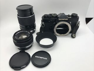 Vtg Olympus Om - 1 Camera Black With 50mm 1.  4 Lens And 135mm Albinar Lens