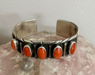 Navajo Vintage Silver Coral Southwestern Cuff Bracelet