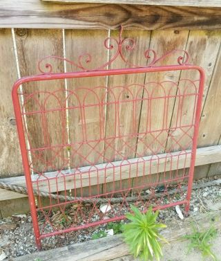 Vtg Architectural Red Metal Iron & Braided Wire Yard Garden Fence Decor Gate