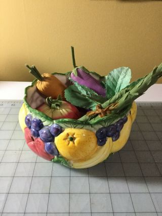 Fitz And Floyd 1989 Calypso Vintage Fruit Bowl With Fabric Fruit
