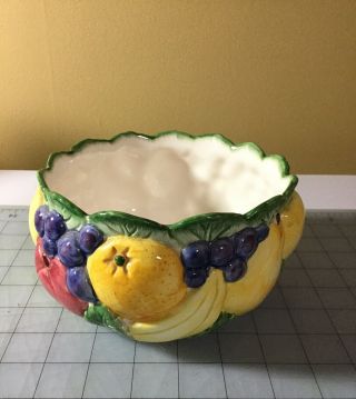 Fitz And Floyd 1989 Calypso Vintage Fruit Bowl With Fabric Fruit 2