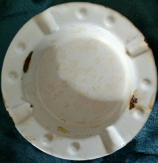 Rare Antique Porcelain Enamel Ashtray 4 Rests White & Rusty