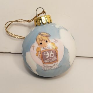 1996 Precious Moments Christmas Ornament Blue Porcelain Ball Peace On Earth Nb
