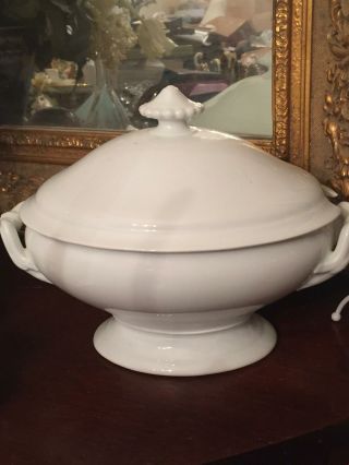 Large White Soup Tureen Footed Vtg Oval Serving Dish Lidded 10 X `14
