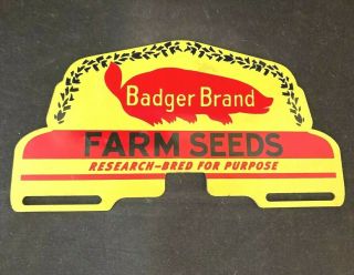 Vntg.  Badger Brand Farm Seeds Painted License Plate Topper Rare Advertising Sign