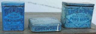Antique Set Of 3 Edgeworth,  Ready Rubbed,  Plug Slice Tobacco Tins