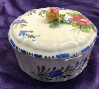 Vintage Handpainted Porcelain Floral Trinket Box With Lid Italy 5”
