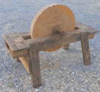 Antique Mill Stone Grinding Wheel With Stand Garden Architectural