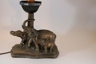 Vintage Art Deco Cast Bronze Elephant Family of 3 Lamp Great Trumpeting 2