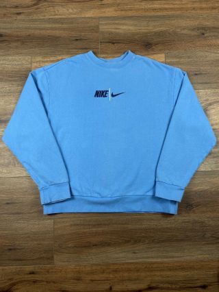 Vintage Nike Silver Tag Baby Blue Crewneck Sweatshirt Size Xl Embroidered Center