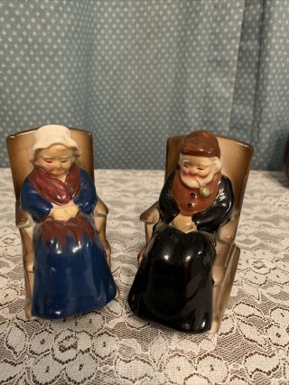 Vintage Old Man Woman Couple Rocking Chairs Salt & Pepper Shakers,  So Adorable