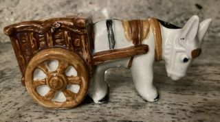 Vintage Ceramic Planter Donkey Pulling Cart Small,  Made Occupied Japan 4.  5”l