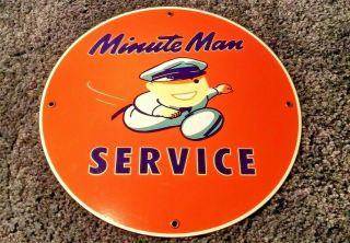 Vintage Union 76 Minute Man Service W/ Speedy Porcelain Gasoline & Oil Ad Sign