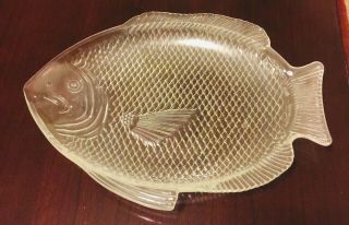 Vintage Clear Glass Fish Shaped Serving Platter Plate Dish