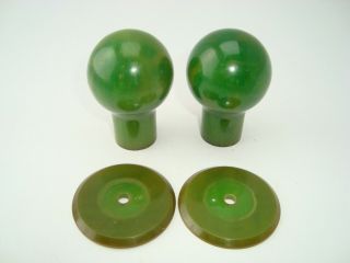 Set Of 2 Art Deco Jade Green Color Bakelite Door Pull Handles Knobs