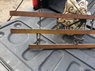 Vintage Antique Oak & Iron Wall Hook Rack - Hooks Fold - 33” X 7.  25” X 3” Depth