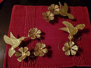 Vintage Home Interior Set Of 3 Brass Hummingbird And Flowers Wall Hangings