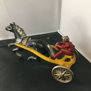Vintage Kenton Toys Cast Iron Horse Drawn Sulky & Driver Jockey
