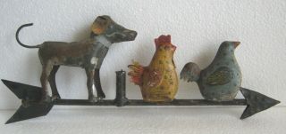 Iron Dog,  Hen And Rooster Weather Vane.
