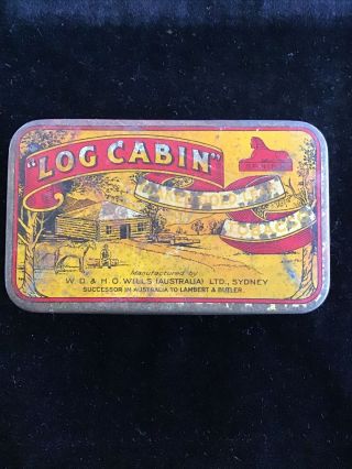 Log Cabin Metal Tobacco Tin Hinged Rectangle Empty Collectable 2