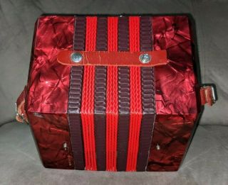 Vintage Concertina 20 Button Accordion Italy Ruby Red Marbled Finish Rare