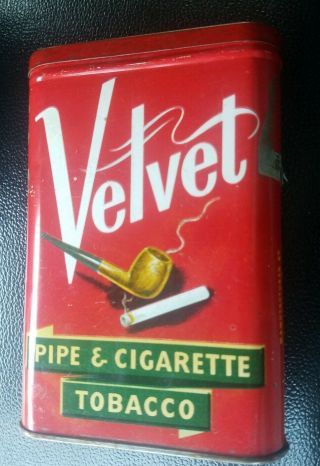 Vintage Velvet Pipe Cigarette Tobacco Tin Box Smoke Ligget Myers Collectible
