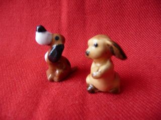 Miniature Set Of 2 Two Dogs Figurines Tiny Teeny Brown White Porcelain 1 " Cute