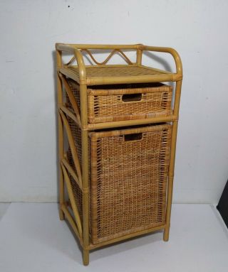 Vintage Bamboo Wicker Rattan Shelf Hamper Cabinet Basket Drawer Storage Boho