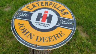 Vintage Caterpillar Sales John Deere Tractors Porcelain Enamel Gas Station Sign